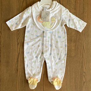 Little Wonders Animal Onesie with Lion feet & matching Bib NWT